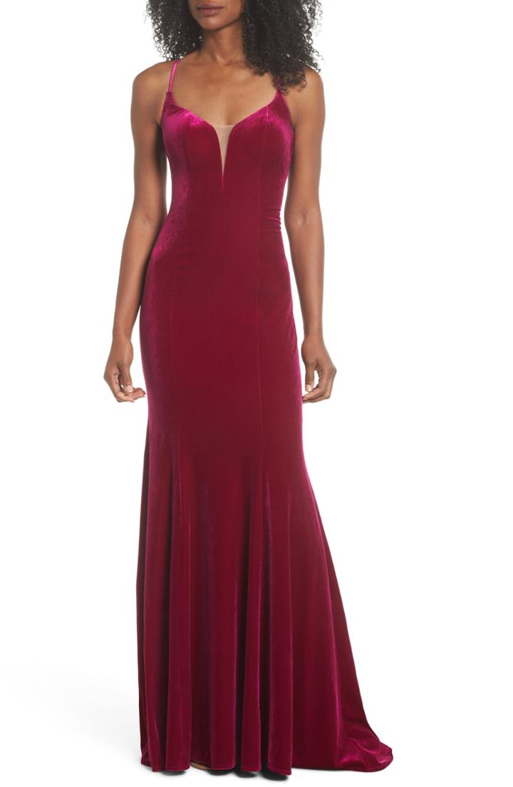 Women's La Femme Open Back Jersey Gown
