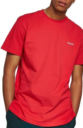 Men's Topman Oversize Embroidered Thanks T-shirt - Red