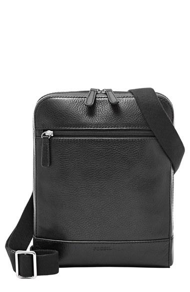 Men's Fossil 'rory' Leather Crossbody Bag - Black