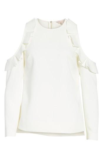 Women's Ted Baker London Frill Cold Shoulder Top - White