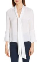 Women's Alice + Olivia Merideth Tie Neck Silk Blouse - White