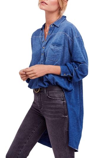 Women's Free People Love This Cotton Henley Top, Size - Blue