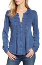 Women's Lucky Brand Washed Cotton Embroidered Top - Blue