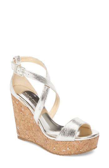 Women's Jimmy Choo Portia Platform Wedge Sandal Us / 39eu - Metallic