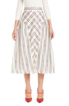 Women's Fendi Stripe & Check A-line Silk Skirt Us / 38 It - White