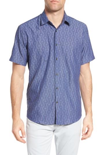 Men's James Campbell Diamond Jacquard Sport Shirt - Blue