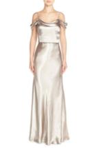 Women's Jenny Yoo 'sabine' Draped Pleat Neck Charmeuse Gown - Beige