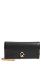 Women's Fendi Liberty Logo Calfskin Leather Continental Wallet On A Chain - Black