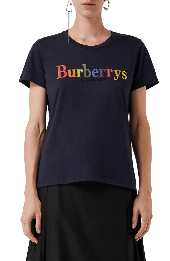 Women's Burberry Clumber Flocked Logo Tee, Size - Blue
