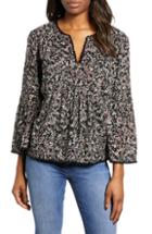 Women's Caslon Print Fringe Trim Top - Black