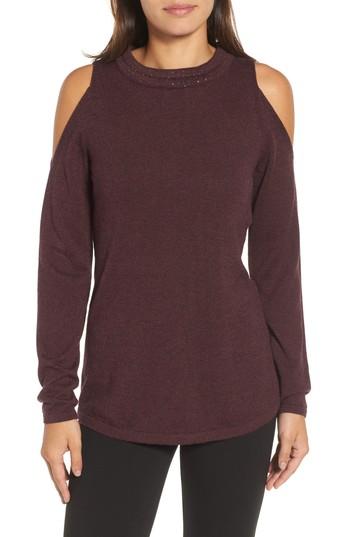 Women's Nic+zoe Jewel Neck Cold Shoulder Top - Red