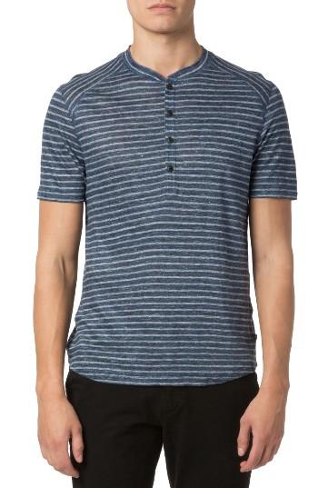 Men's Good Man Brand Stripe Linen Henley, Size - Blue