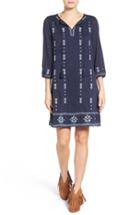 Women's Caslon Three-quarter Sleeve Embroidered Shift Dress - Blue