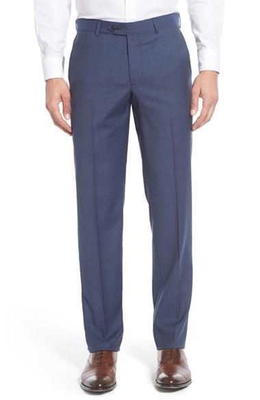 Men's Nordstrom Men's Shop Flat Front Solid Wool Trousers - Blue