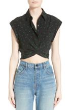 Women's T By Alexander Wang Knotted Print Silk Crop Top - Black