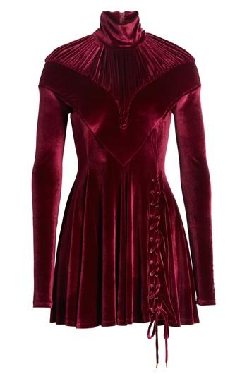Women's Y/project Tie Hem Velvet Minidress Us / 38 Fr - Burgundy