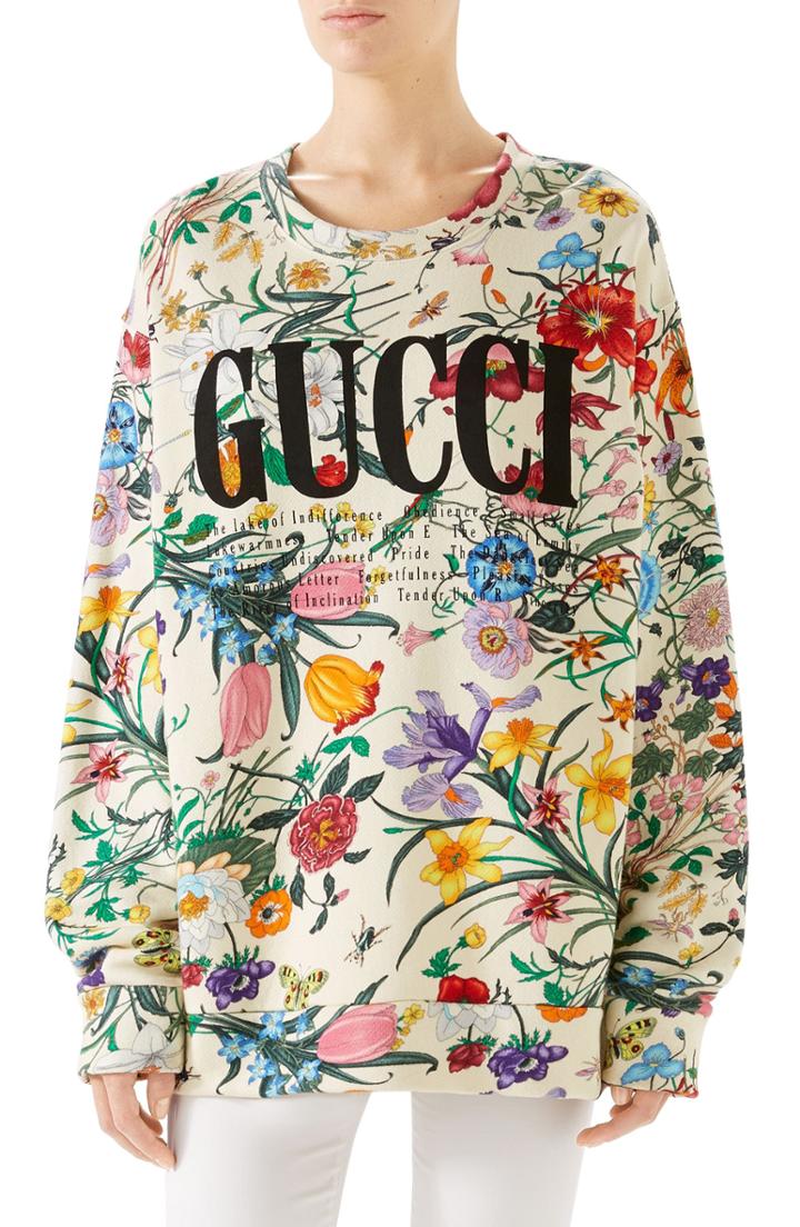 Women's Gucci Floral Print Cotton Jersey Sweatshirt - Ivory
