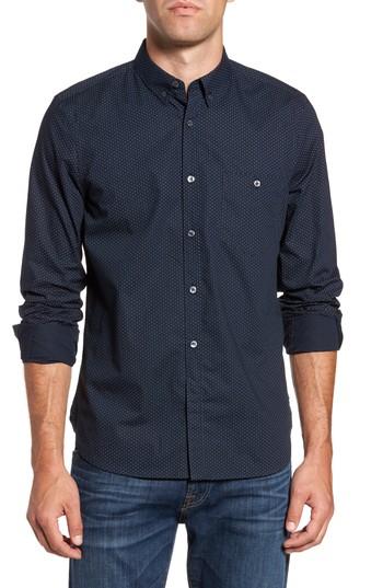 Men's French Connection Classic Slim Fit Dot Print Cotton Sport Shirt, Size - Blue