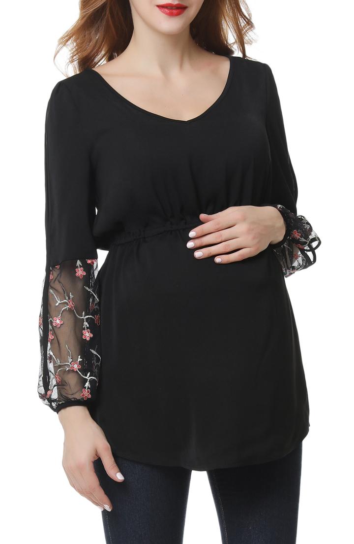 Women's Kimi And Kai Gisel Embroidered Maternity Top - Black