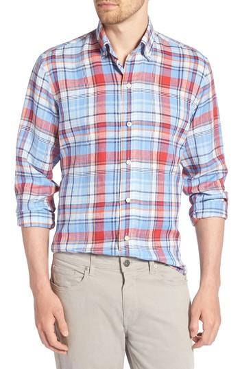Men's Ledbury Petersham Classic Fit Plaid Linen Sport Shirt - Blue