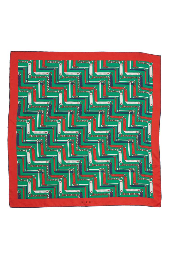 Women's Gucci Chain Print Silk Bandana, Size - Red