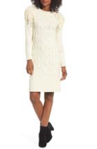 Women's Eliza J Fringe Shoulder Cable Sweater Dress, Size - Ivory