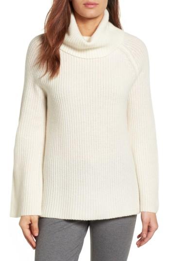 Petite Women's Halogen Ribbed Cashmere Turtleneck Sweater P - Ivory