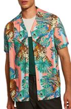 Men's Topman Tiger Print Shirt - Pink