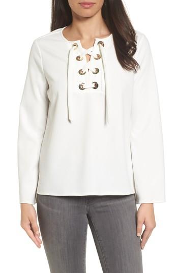 Women's Vince Camuto Lace-up Ponte Blouse, Size - White