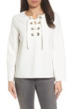 Women's Vince Camuto Lace-up Ponte Blouse, Size - White
