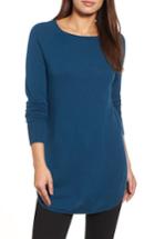 Petite Women's Halogen Shirttail Wool & Cashmere Boatneck Tunic, Size P - Blue