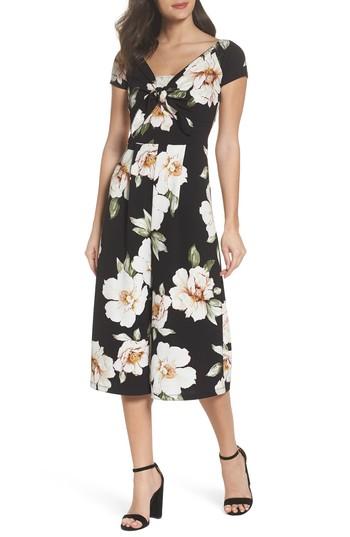 Women's Nsr Printed Knot Front Jumpsuit - Black