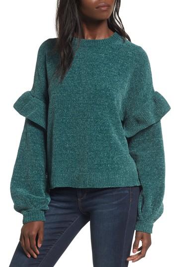 Women's Bp. Ruffle Chenille Sweater - Green