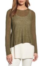 Petite Women's Eileen Fisher Hemp Blend Crop High/low Sweater, Size P - Green