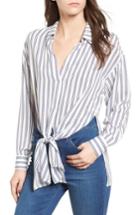 Women's Stripe Tie Waist Blouse - White