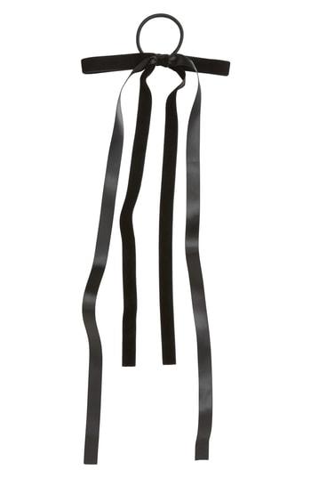Cara Skinny Double Bow Ponytail Holder, Size - Black