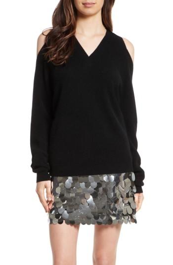 Women's Milly Cold Shoulder Cashmere Pullover, Size - Black