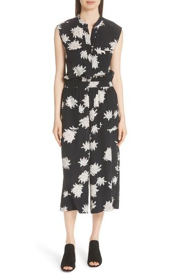 Women's Vince Chrysanthemum Print Silk Jumpsuit - Blue