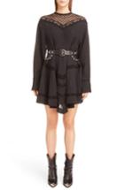 Women's Isabel Marant Loko Lace Inset Linen Dress Us / 36 Fr - Black