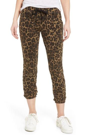 Women's Pam & Gela Distressed Leopard Print Sweatpants, Size - Brown