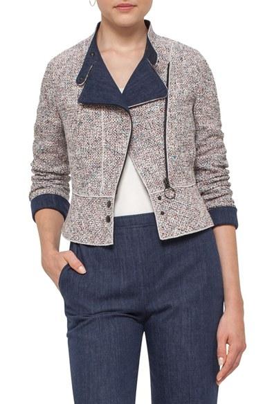 Women's Akris Punto Tweed & Denim Moto Jacket