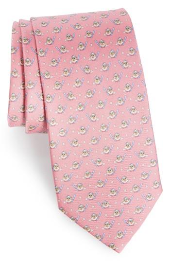 Men's Salvatore Ferragamo Effe Owl & Bat Print Silk Tie, Size - Pink