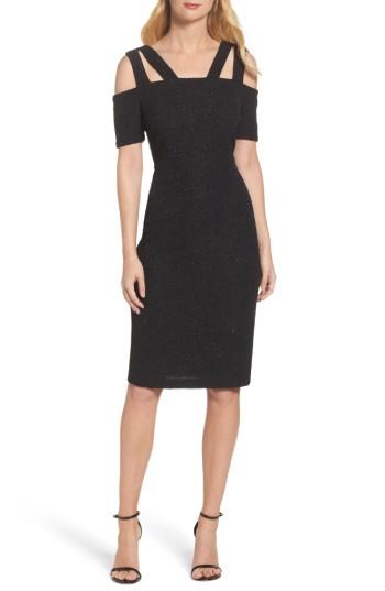 Women's Eliza J Shimmer Cold Shoulder Sheath Dress - Black