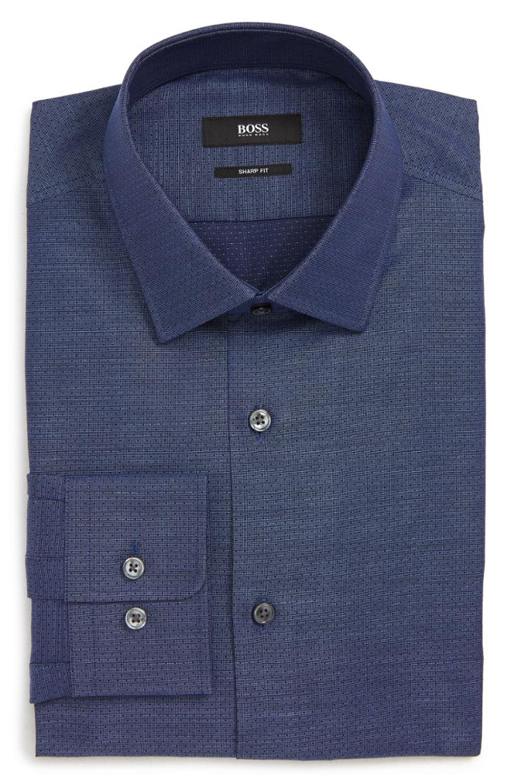 Men's Boss Marley Trim Fit Dot Dress Shirt .5r - Blue