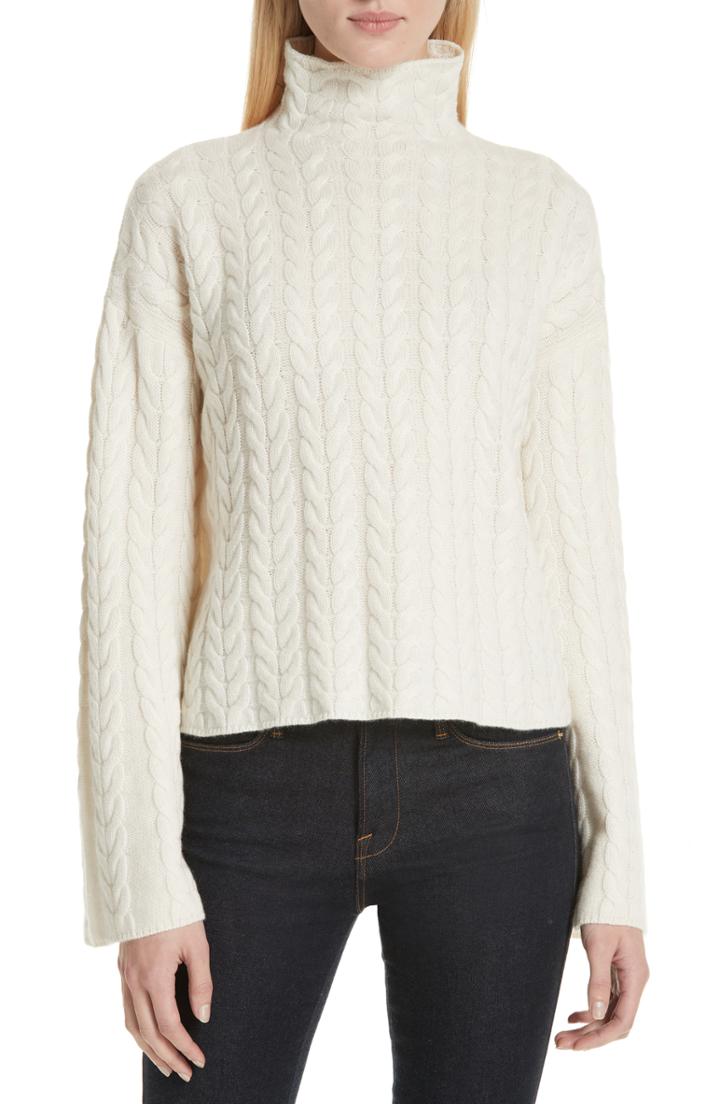 Women's Theory Cable Cashmere Sweater - Ivory