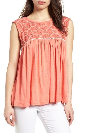 Women's Caslon Mix Lace Knit Tank - Coral