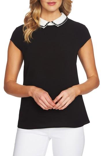 Women's Cece Embellished Collared Top - Black