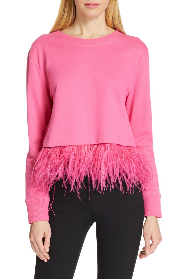 Women's Robert Rodriguez Ostrich Feather Trim Sweatshirt - Pink