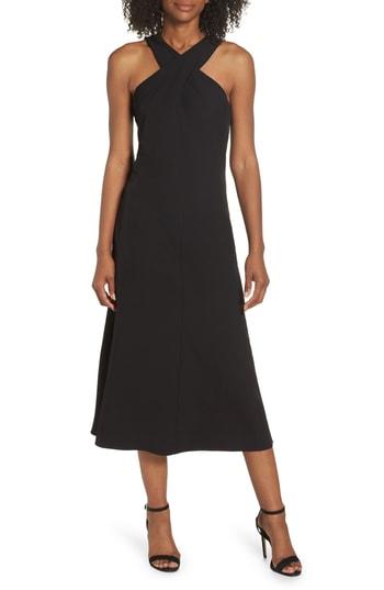 Women's Maggy London Cross Neck Crepe Midi Dress - Black