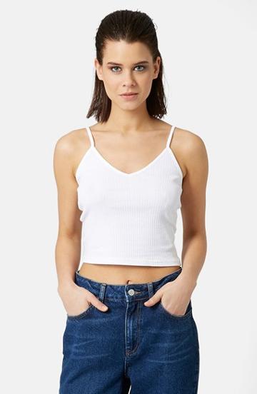 Women's Topshop Ribbed Crop Camisole, Size 12 (14 Us) - White